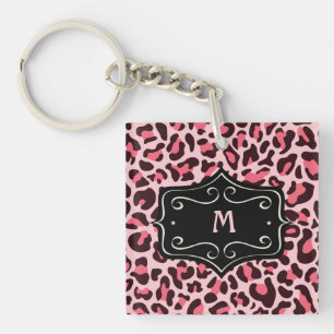 Porte-clés Super Cool Imprimé Léopard Rose Chaud Noir Monogra