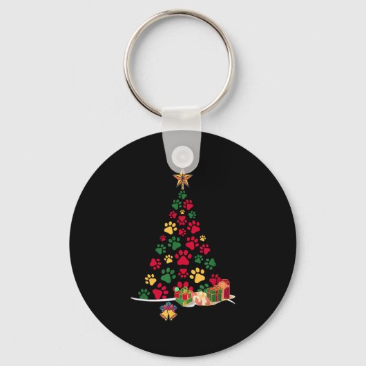 Porte-clés Super Cute Dog Paws Print Christmas Tree (Recto)