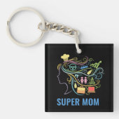 Porte-clés Super Maman Multiples Casquettes Graphique Rétro C (Devant)