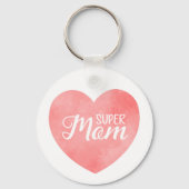 Porte-clés Super maman texte dans coeur d'aquarelle rose (Recto)