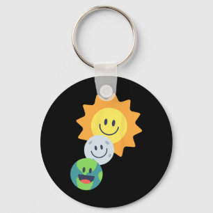Porte-clés Super Mignonne Terre Lune Solaire Eclipse 2024 Drô