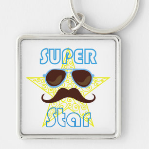 Porte-clés Super Star avec lunettes de soleil et moustache