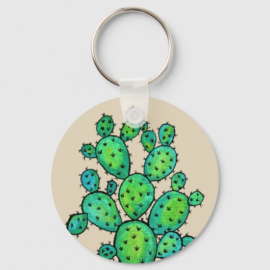 Porte-clés Superbe aquarelle prickly Cactus (Recto)