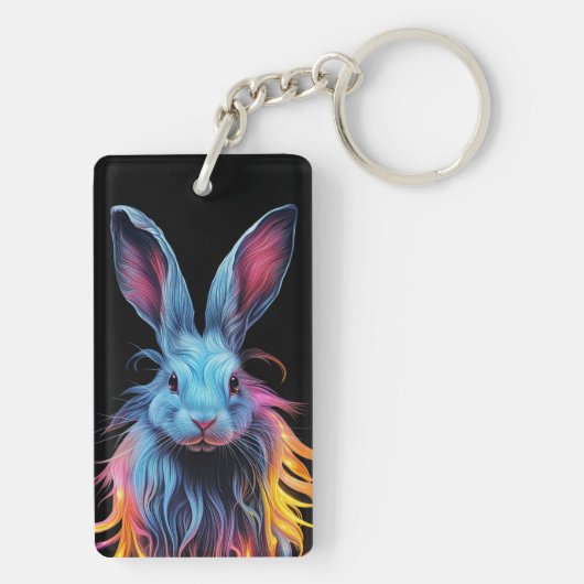 Porte-clés Superbe Lapin Bleu en feu (Dos)