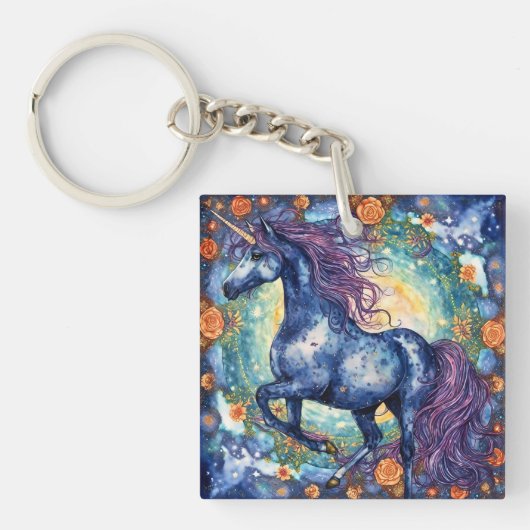 Porte-clés Superbe licorne Bleue (Devant)