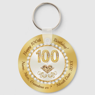Porte-clés Superbe Personnalisation, 100e fête d'anniversaire