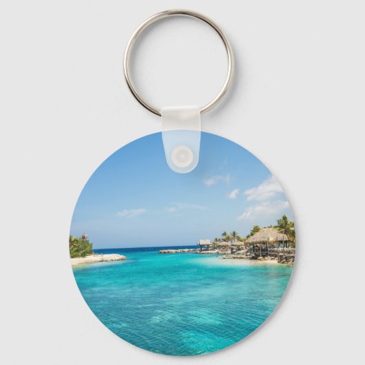 Porte-clés Superbe plage tropicale Bleue avec des huttes de c (Recto)