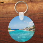 Porte-clés Superbe plage tropicale Bleue avec des huttes de c (Recto)