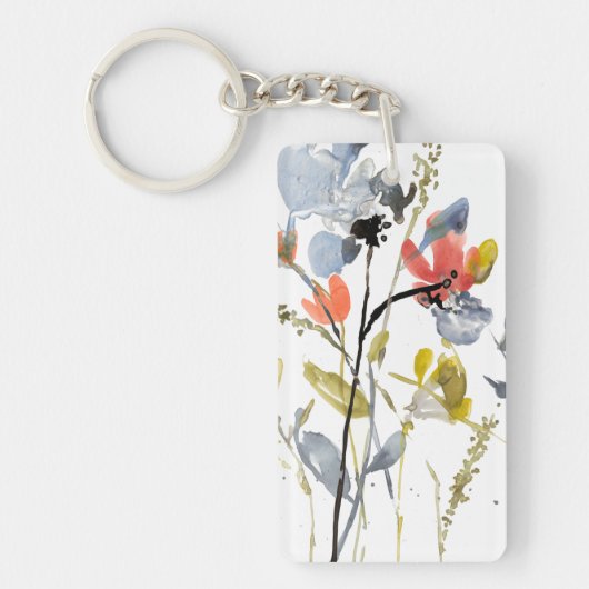 Porte-clés Superposition de fleurs - Aquarelle Fleurs et tige (Devant)