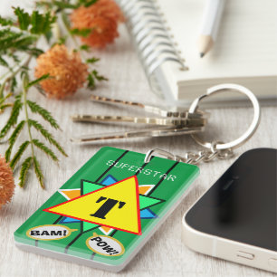 Porte-clés Superstar Cartoon Monogramme Jaune Vert