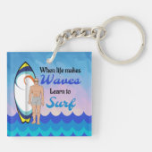 Porte-clés Surboard Ocean Waves Blue Motivational Quote (Dos)