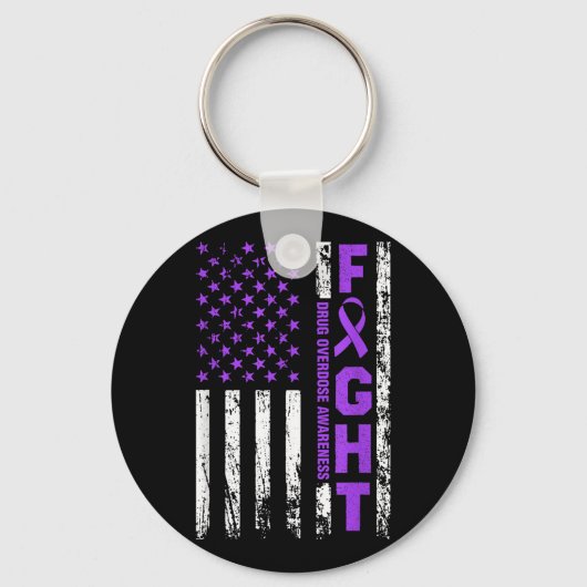 Porte-clés Surdose Sensibilisation au ruban violet Drapeau Us (Recto)