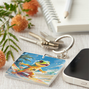 Porte-clés Surf Gecko Riding Les Vagues