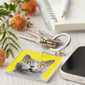 Porte-clés Surpris Funny Crazy Cat Jaune (Devant Droit)
