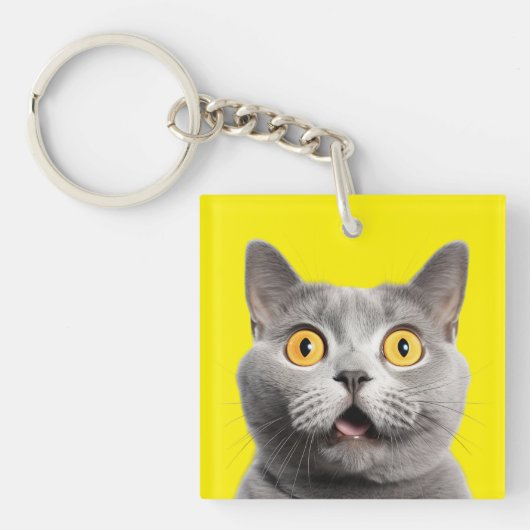 Porte-clés Surpris Funny Crazy Cat Jaune (Devant)