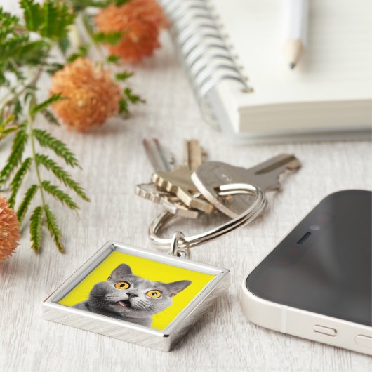 Porte-clés Surpris Funny Crazy Cat Jaune (Côté)
