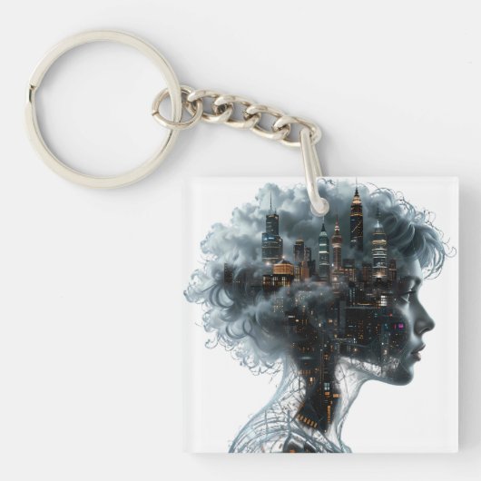 Porte-clés Surreal Mindscape: City within a Woman's Head (Devant)
