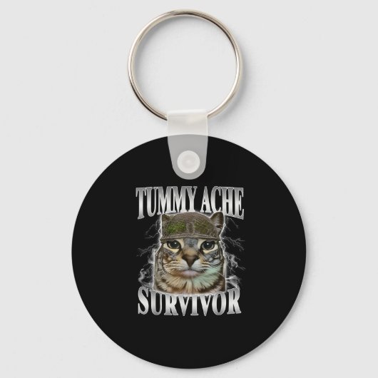 Porte-clés Survivant de mal de ventre Mème de chat drôle (Recto)