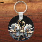Porte-clés Swan Family on Black Lake Artwork (Verso)