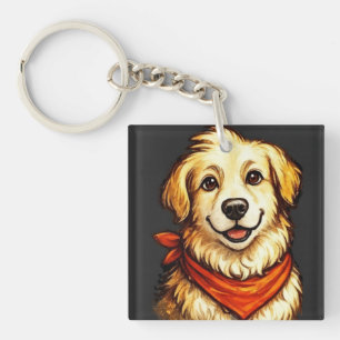 Porte-clés Sweat-shirt Chien Doré Heureux Dessiné à la Main