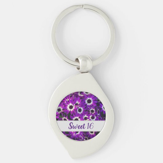 Porte-clés Sweet 16 Anniversaire violet photo florale (Devant)