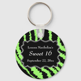 Porte-clés Sweet 16 Black et Lime Green Zebra Pattern
