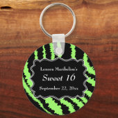 Porte-clés Sweet 16 Black et Lime Green Zebra Pattern (Recto)