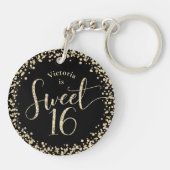Porte-clés Sweet 16 Chic Black Gold Parties scintillant Confe (Dos)