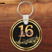 Porte-clés Sweet 16 notes de musique en or noir (Recto)
