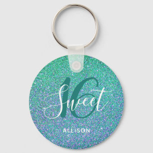 Porte-clés Sweet 16 Parties scintillant bleu turquoise Person