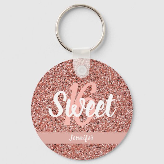 Porte-clés Sweet 16 Rose Gold rose Parties scintillant Nom de (Recto)