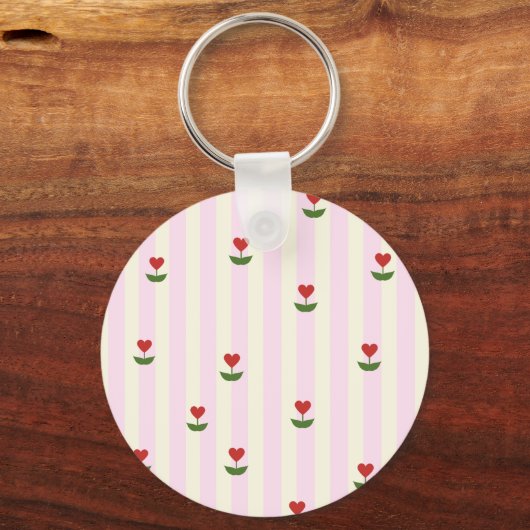 Porte-clés Sweet Heart Flower Pattern – Soft Pink Striped (Verso)