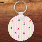 Porte-clés Sweet Heart Flower Pattern – Soft Pink Striped (Recto)
