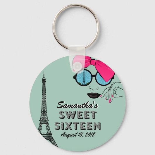 Porte-clés Sweet sixteen Paris Bouton d'anniversaire Porte - (Recto)