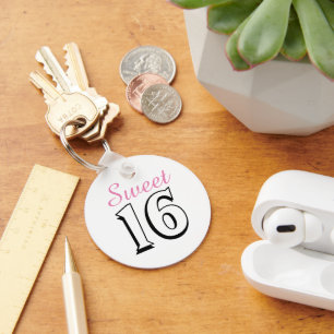Porte-clés Sweet sixteen rose 16e fête d'anniversaire Favor