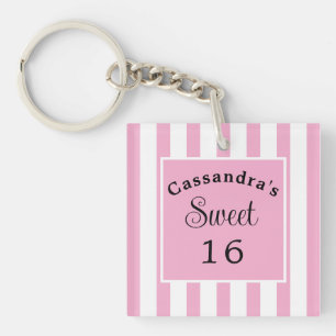 Porte-clés Sweet sixteen rose rayure classique chic