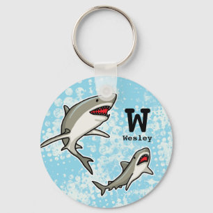 Porte-clés Swimming Sharks, Add Child's Name and Monogram
