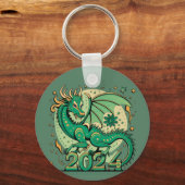 Porte-clés Symbole 2024 Nouvel An, Dragon de Bois Vert (Recto)