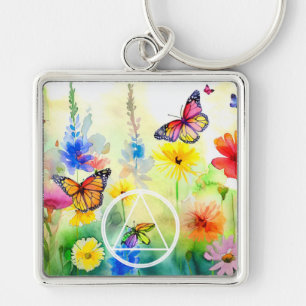 Porte-clés Symbole AA Papillons et Fleurs Récupération