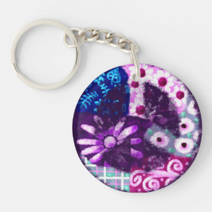 Porte-clés Symbole Abstrait de paix lunaire Floral violet ros