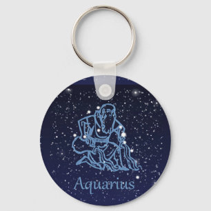 Porte-clés Symbole Aquarius Constellation et Zodiaque avec ét