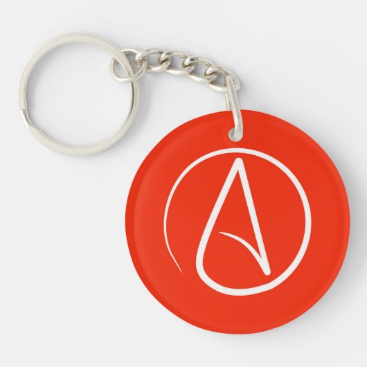 Porte-clés Symbole athée : blanc sur rouge (Devant)