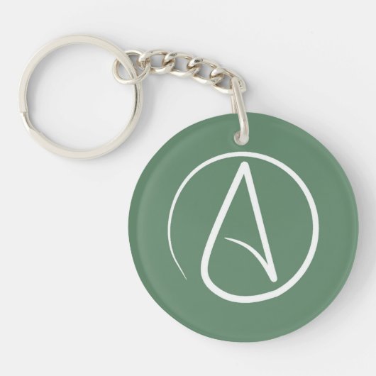 Porte-clés Symbole athée : blanc sur vert sauge (Devant)
