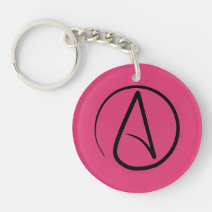 Porte-clés Symbole athée : noir sur fuchsia