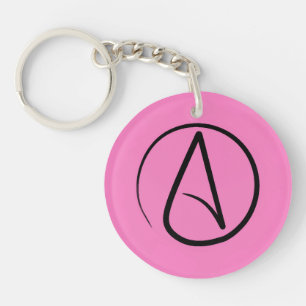 Porte-clés Symbole athée : noir sur rose clair
