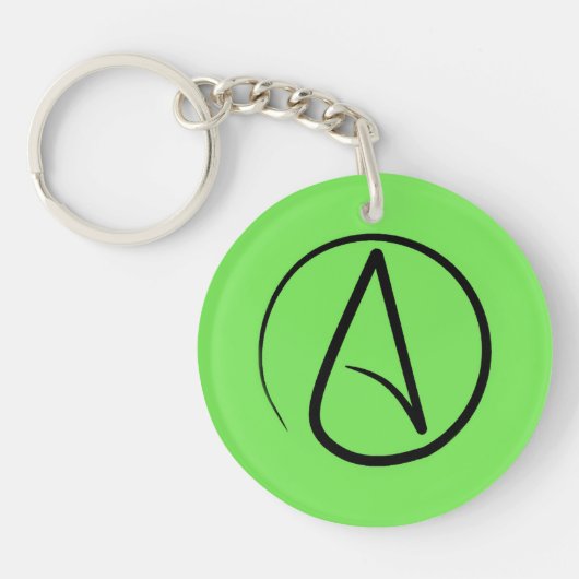 Porte-clés Symbole athée : noir sur vert citron (Devant)
