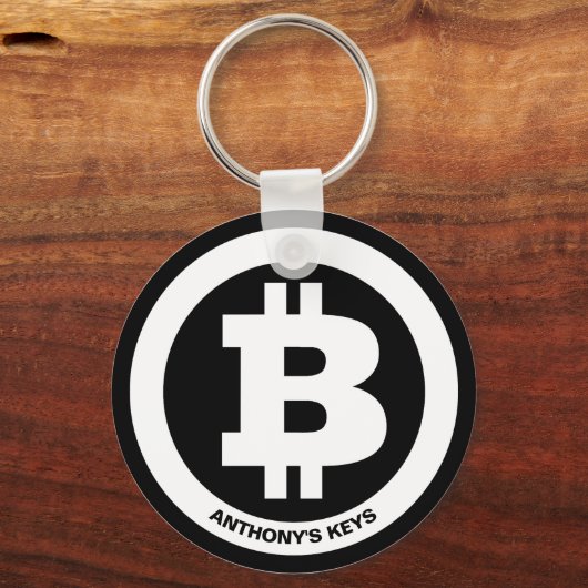 Porte-clés Symbole Bitcoin noir et blanc Message personnalisé (Recto)