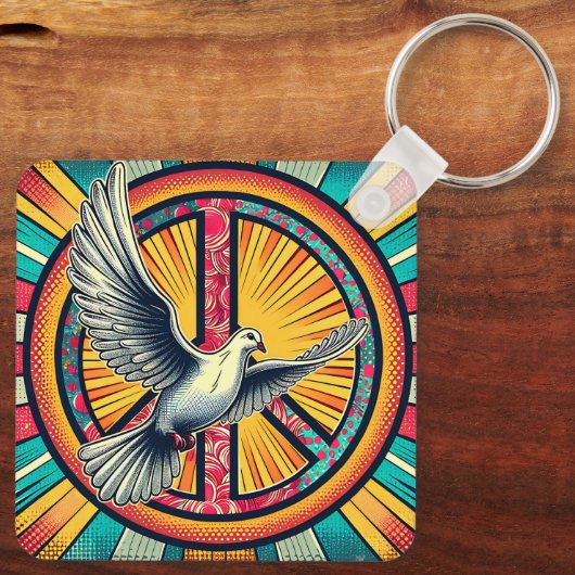 Porte-clés Symbole Boho Retro Dove and Peace (Verso)
