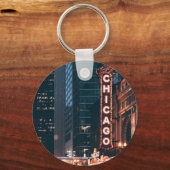 Porte-clés SYMBOLE Chicago Illinois Neon Nuit (Recto)