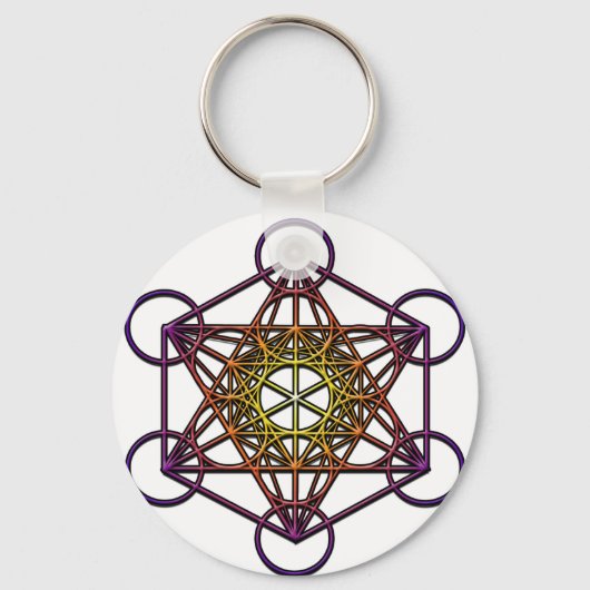Porte-clés Symbole Cube de Metatron (dégradé violet jaune) (Recto)